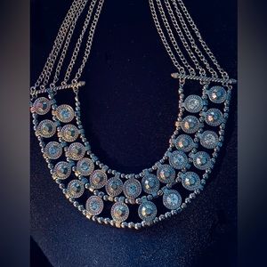Silver tone and rhinestone bib necklace